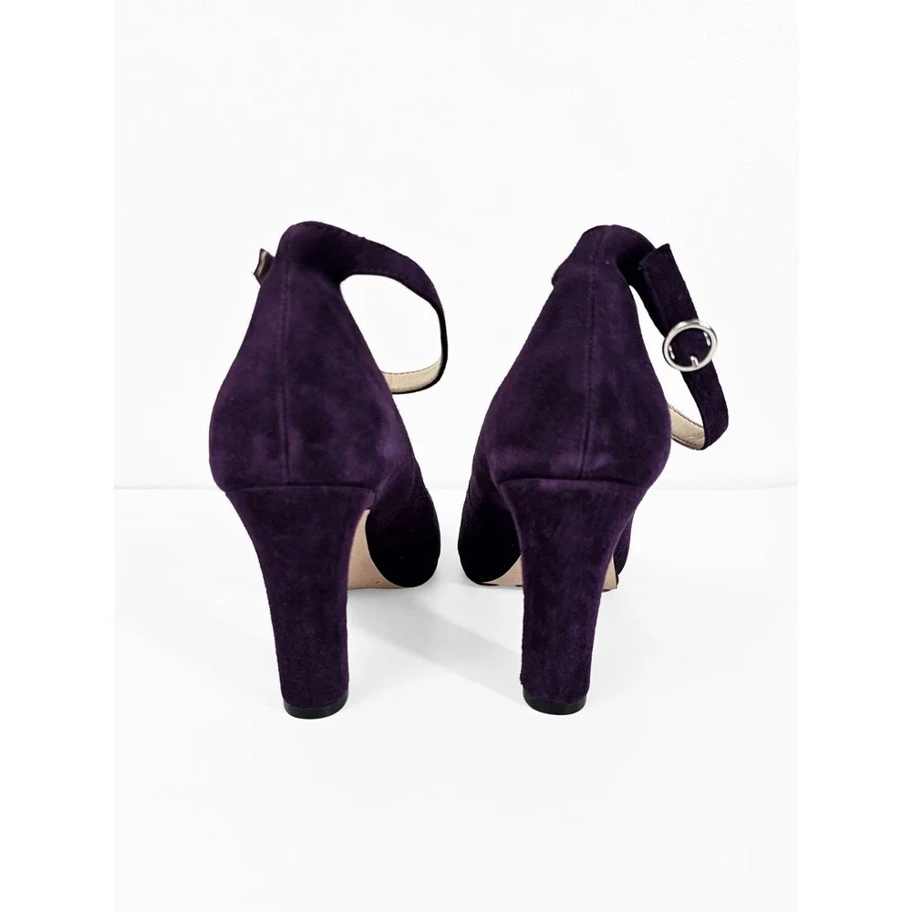 Enzo Angiolini Size 8.5 Graton Purple Plum Leather Suede Peep Toe Pumps Retro